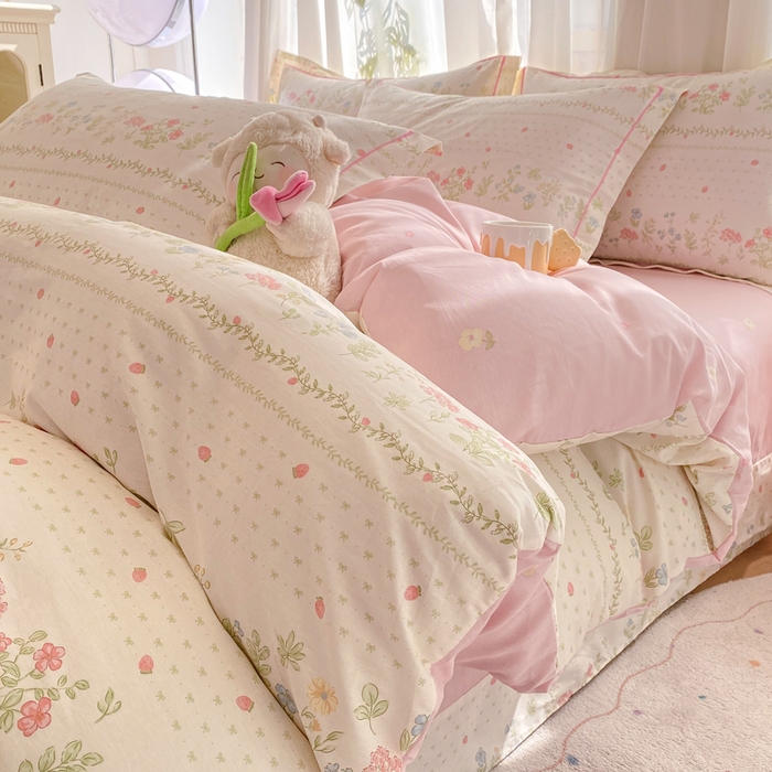 91家纺网 家纺一手货源 找家纺 凌鼎 2025新款多规格掉边13070全棉四件套粉色恋歌