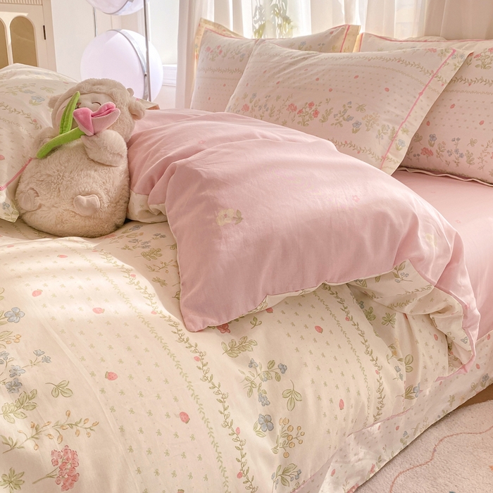 91家纺网 家纺一手货源 找家纺 凌鼎 2025新款多规格掉边13070全棉四件套粉色恋歌