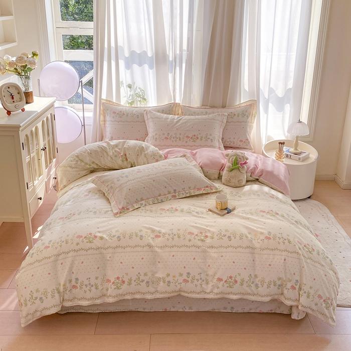 91家纺网 家纺一手货源 找家纺 凌鼎 2025新款多规格掉边13070全棉四件套粉色恋歌