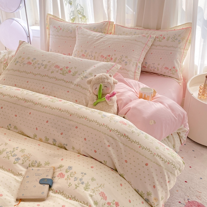 91家纺网 家纺一手货源 找家纺 凌鼎 2025新款多规格掉边13070全棉四件套粉色恋歌