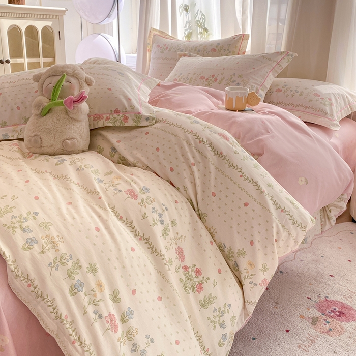 91家纺网 家纺一手货源 找家纺 凌鼎 2025新款多规格掉边13070全棉四件套粉色恋歌