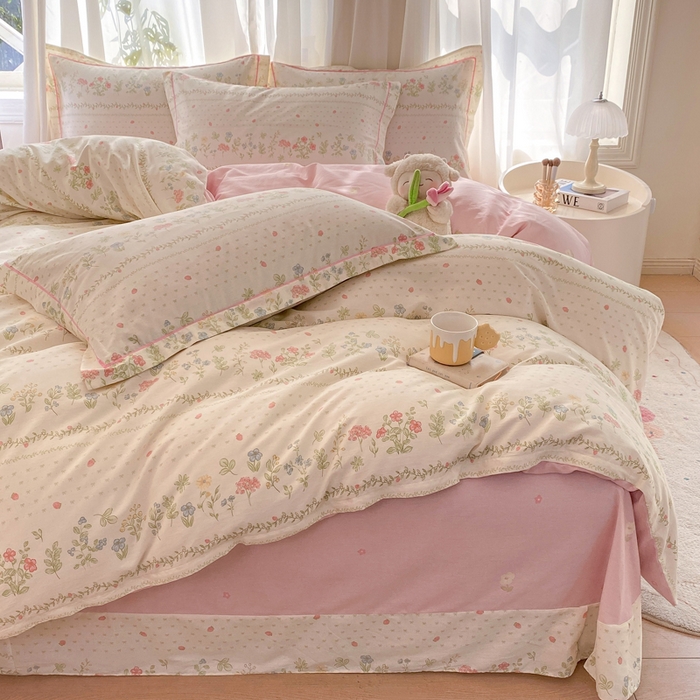 凌鼎 2025新款多规格掉边13070全棉四件套粉色恋歌