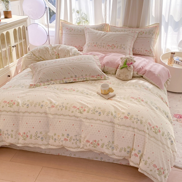 91家纺网 家纺一手货源 找家纺 凌鼎 2025新款多规格掉边13070全棉四件套粉色恋歌