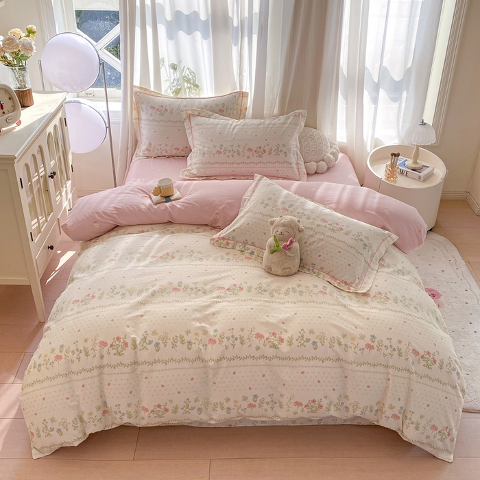 91家纺网 家纺一手货源 找家纺 凌鼎 2025新款多规格掉边13070全棉四件套粉色恋歌