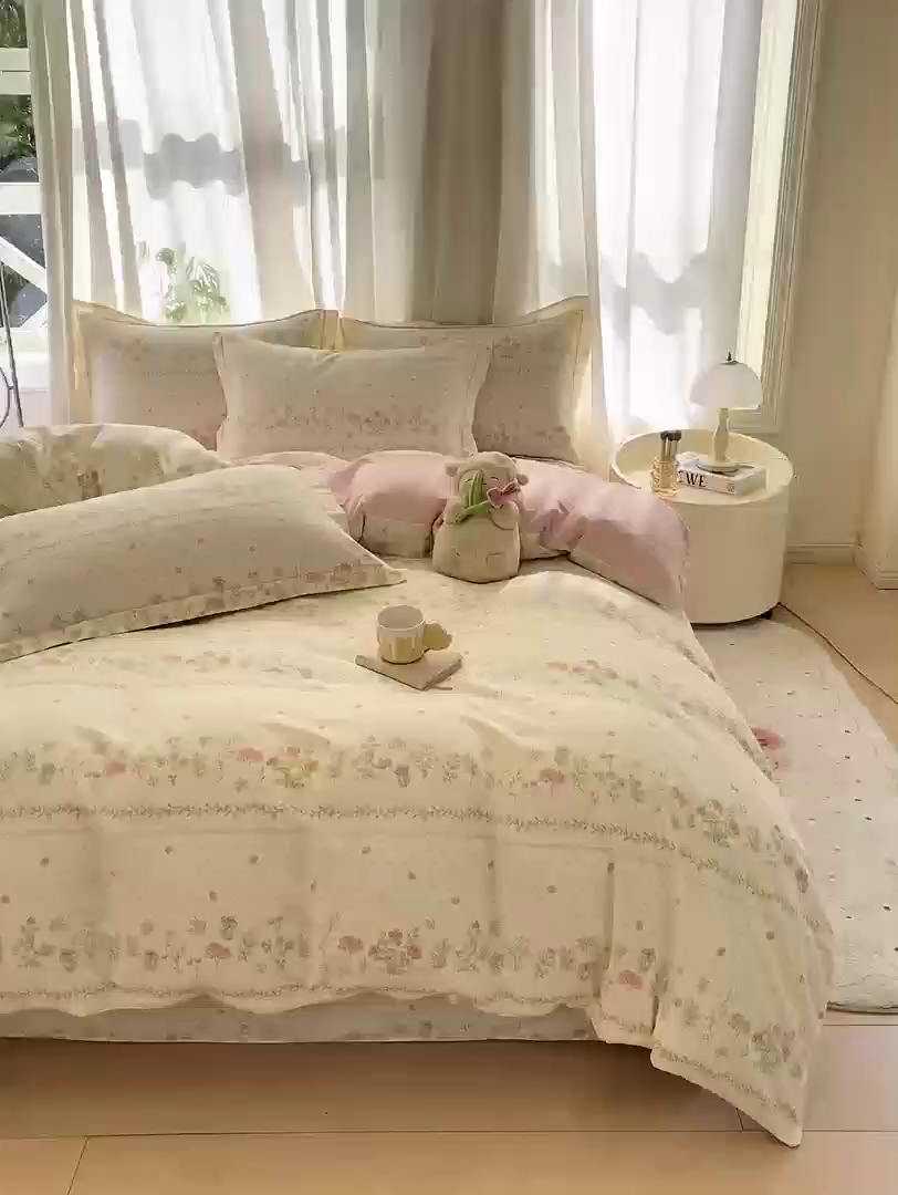 91家纺网 家纺一手货源 找家纺 凌鼎 2025新款多规格掉边13070全棉四件套粉色恋歌