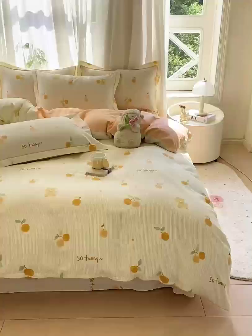 91家纺网 家纺一手货源 找家纺 凌鼎 2025新款多规格掉边13070全棉四件套欢乐碰碰熊