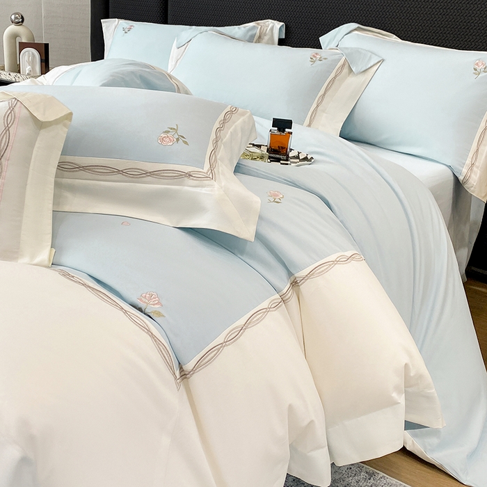 91家纺网 家纺一手货源 找家纺 丞音家纺 2025新款秋冬新款轻奢超细旦长绒棉细磨毛超柔加厚刺绣四件套纯棉全棉床单绣花床品床笠-艾薇尔系列 艾薇尔-祖玛蓝