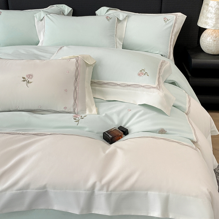 91家纺网 家纺一手货源 找家纺 丞音家纺 2025新款秋冬新款轻奢超细旦长绒棉细磨毛超柔加厚刺绣四件套纯棉全棉床单绣花床品床笠-艾薇尔系列 艾薇尔-心冰绿