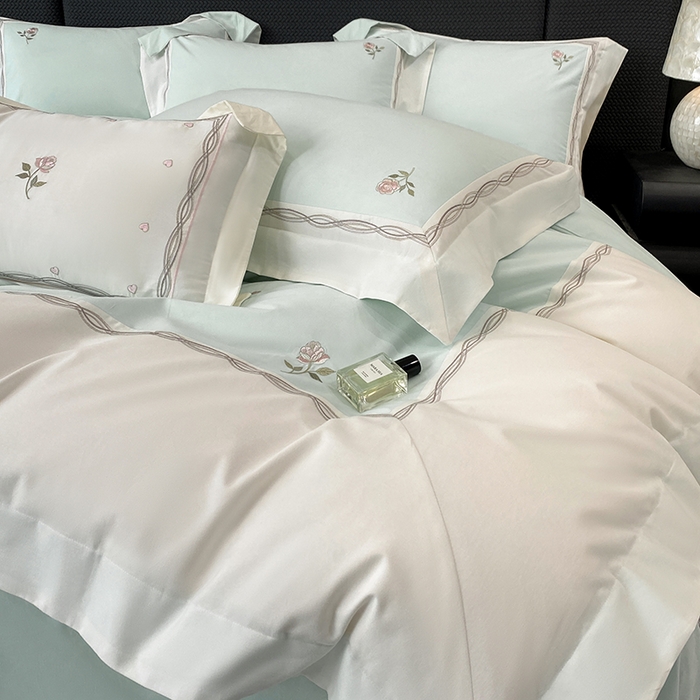 91家纺网 家纺一手货源 找家纺 丞音家纺 2025新款秋冬新款轻奢超细旦长绒棉细磨毛超柔加厚刺绣四件套纯棉全棉床单绣花床品床笠-艾薇尔系列 艾薇尔-心冰绿