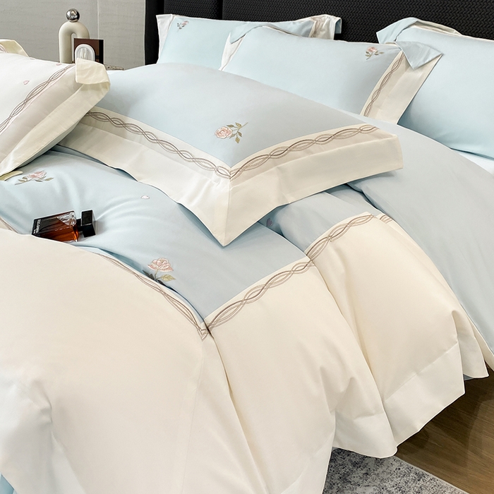 91家纺网 家纺一手货源 找家纺 丞音家纺 2025新款秋冬新款轻奢超细旦长绒棉细磨毛超柔加厚刺绣四件套纯棉全棉床单绣花床品床笠-艾薇尔系列 艾薇尔-祖玛蓝