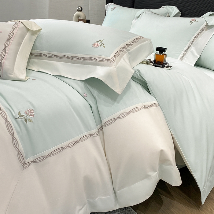 91家纺网 家纺一手货源 找家纺 丞音家纺 2025新款秋冬新款轻奢超细旦长绒棉细磨毛超柔加厚刺绣四件套纯棉全棉床单绣花床品床笠-艾薇尔系列 艾薇尔-心冰绿