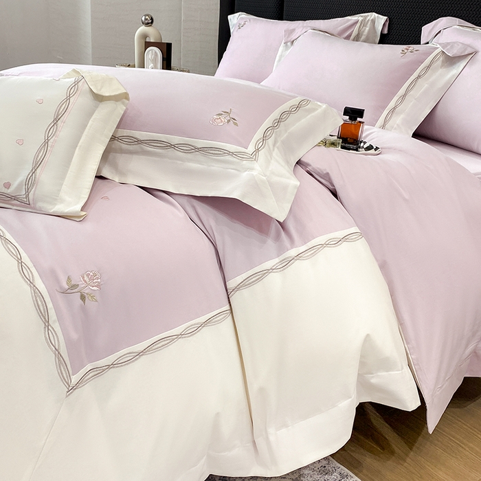 91家纺网 家纺一手货源 找家纺 丞音家纺 2025新款秋冬新款轻奢超细旦长绒棉细磨毛超柔加厚刺绣四件套纯棉全棉床单绣花床品床笠-艾薇尔系列 艾薇尔-木槿紫