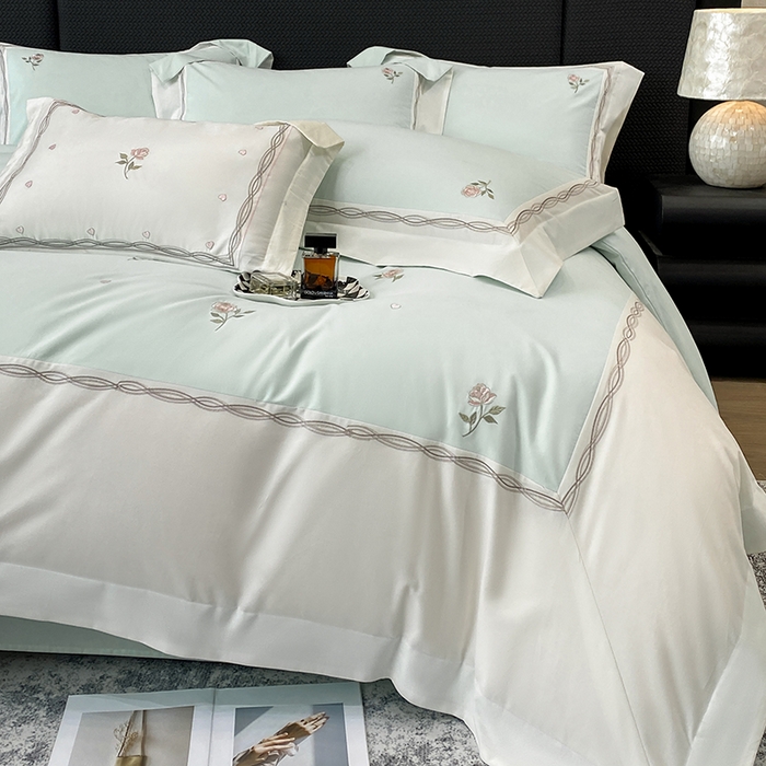 91家纺网 家纺一手货源 找家纺 丞音家纺 2025新款秋冬新款轻奢超细旦长绒棉细磨毛超柔加厚刺绣四件套纯棉全棉床单绣花床品床笠-艾薇尔系列 艾薇尔-心冰绿
