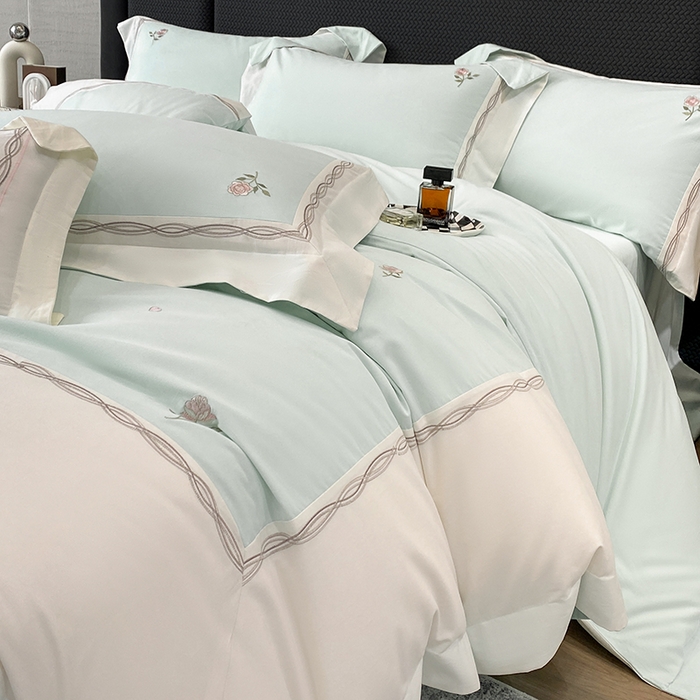 91家纺网 家纺一手货源 找家纺 丞音家纺 2025新款秋冬新款轻奢超细旦长绒棉细磨毛超柔加厚刺绣四件套纯棉全棉床单绣花床品床笠-艾薇尔系列 艾薇尔-心冰绿