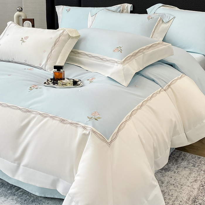 91家纺网 家纺一手货源 找家纺 丞音家纺 2025新款秋冬新款轻奢超细旦长绒棉细磨毛超柔加厚刺绣四件套纯棉全棉床单绣花床品床笠-艾薇尔系列 艾薇尔-祖玛蓝