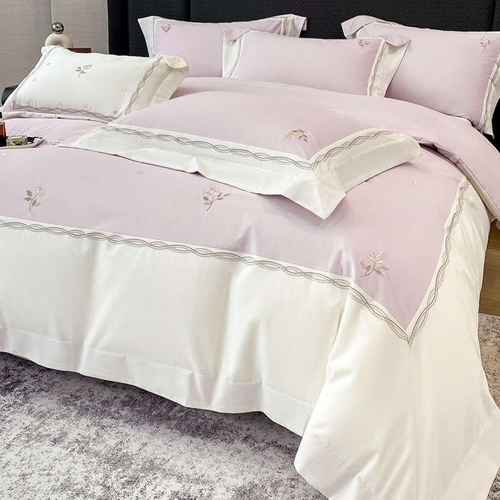 91家纺网 家纺一手货源 找家纺 （总）丞音家纺 2025新款秋冬新款轻奢超细旦长绒棉细磨毛超柔加厚刺绣四件套纯棉全棉床单绣花床品床笠-艾薇尔系列