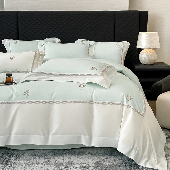 91家纺网 家纺一手货源 找家纺 丞音家纺 2025新款秋冬新款轻奢超细旦长绒棉细磨毛超柔加厚刺绣四件套纯棉全棉床单绣花床品床笠-艾薇尔系列 艾薇尔-心冰绿