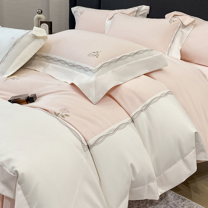 91家纺网 家纺一手货源 找家纺 丞音家纺 2025新款秋冬新款轻奢超细旦长绒棉细磨毛超柔加厚刺绣四件套纯棉全棉床单绣花床品床笠-艾薇尔系列 艾薇尔-桃花粉