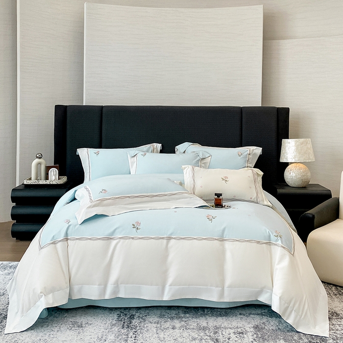 91家纺网 家纺一手货源 找家纺 丞音家纺 2025新款秋冬新款轻奢超细旦长绒棉细磨毛超柔加厚刺绣四件套纯棉全棉床单绣花床品床笠-艾薇尔系列 艾薇尔-祖玛蓝