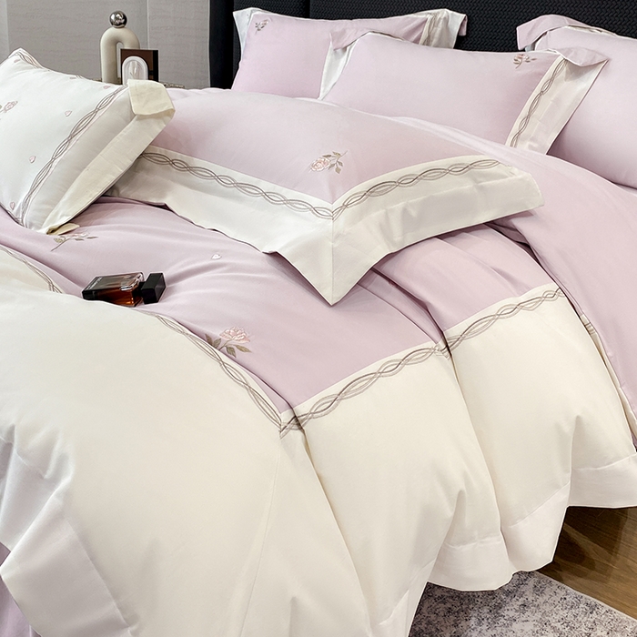 91家纺网 家纺一手货源 找家纺 丞音家纺 2025新款秋冬新款轻奢超细旦长绒棉细磨毛超柔加厚刺绣四件套纯棉全棉床单绣花床品床笠-艾薇尔系列 艾薇尔-木槿紫