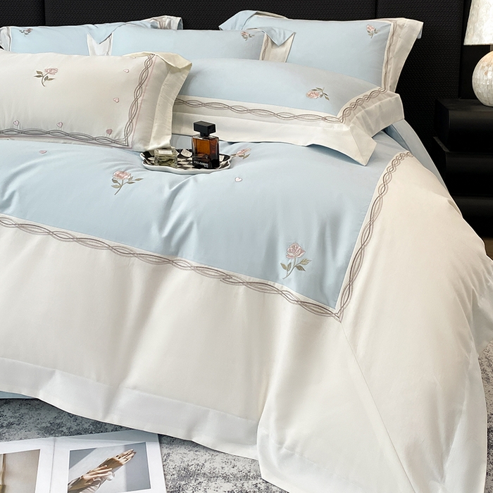 91家纺网 家纺一手货源 找家纺 丞音家纺 2025新款秋冬新款轻奢超细旦长绒棉细磨毛超柔加厚刺绣四件套纯棉全棉床单绣花床品床笠-艾薇尔系列 艾薇尔-祖玛蓝