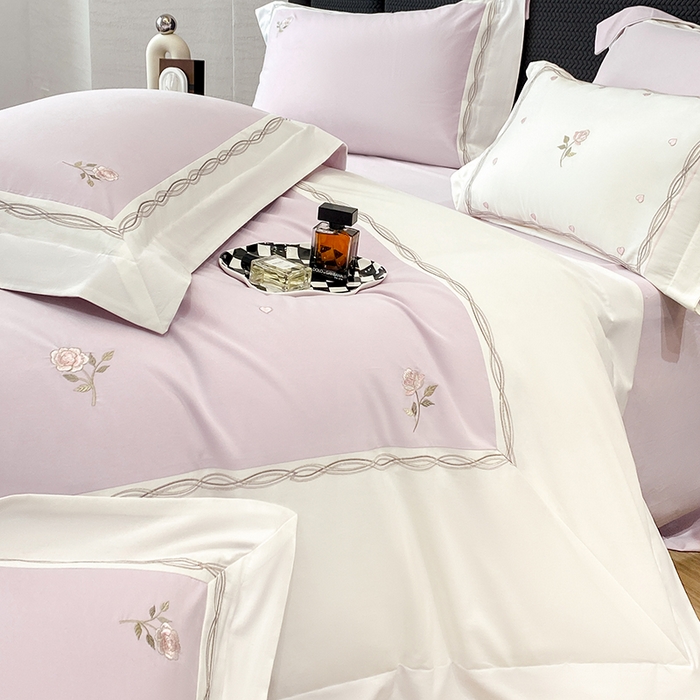 91家纺网 家纺一手货源 找家纺 丞音家纺 2025新款秋冬新款轻奢超细旦长绒棉细磨毛超柔加厚刺绣四件套纯棉全棉床单绣花床品床笠-艾薇尔系列 艾薇尔-木槿紫