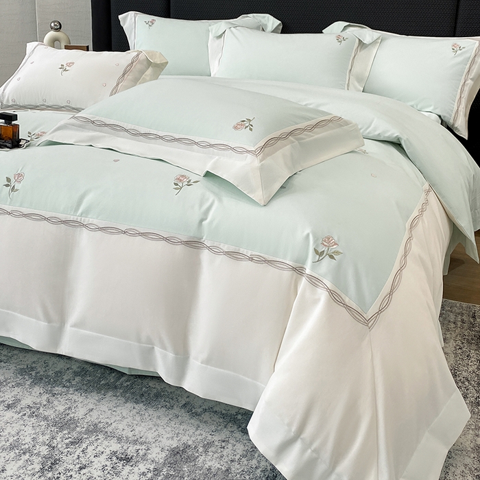 91家纺网 家纺一手货源 找家纺 丞音家纺 2025新款秋冬新款轻奢超细旦长绒棉细磨毛超柔加厚刺绣四件套纯棉全棉床单绣花床品床笠-艾薇尔系列 艾薇尔-心冰绿