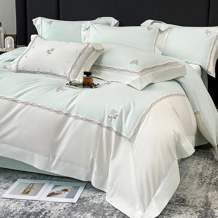 91家纺网 家纺一手货源 找家纺 丞音家纺 2025新款秋冬新款轻奢超细旦长绒棉细磨毛超柔加厚刺绣四件套纯棉全棉床单绣花床品床笠-艾薇尔系列 艾薇尔-心冰绿