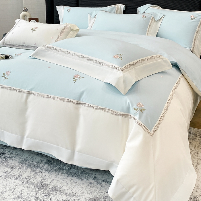 91家纺网 家纺一手货源 找家纺 丞音家纺 2025新款秋冬新款轻奢超细旦长绒棉细磨毛超柔加厚刺绣四件套纯棉全棉床单绣花床品床笠-艾薇尔系列 艾薇尔-祖玛蓝