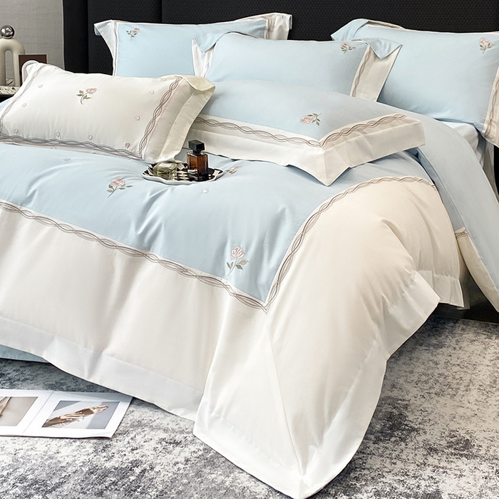 91家纺网 家纺一手货源 找家纺 丞音家纺 2025新款秋冬新款轻奢超细旦长绒棉细磨毛超柔加厚刺绣四件套纯棉全棉床单绣花床品床笠-艾薇尔系列 艾薇尔-祖玛蓝