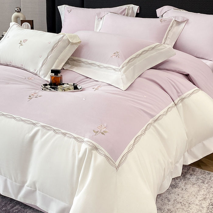 91家纺网 家纺一手货源 找家纺 丞音家纺 2025新款秋冬新款轻奢超细旦长绒棉细磨毛超柔加厚刺绣四件套纯棉全棉床单绣花床品床笠-艾薇尔系列 艾薇尔-木槿紫