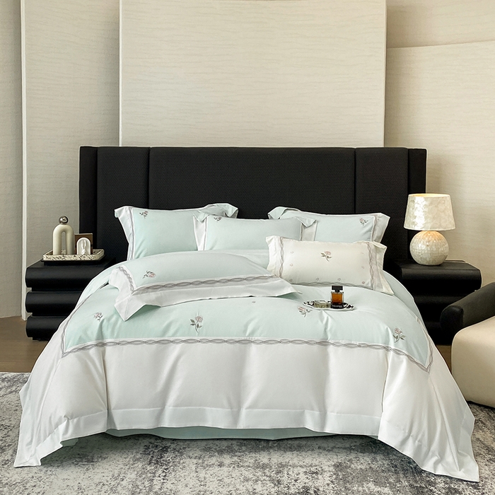 91家纺网 家纺一手货源 找家纺 丞音家纺 2025新款秋冬新款轻奢超细旦长绒棉细磨毛超柔加厚刺绣四件套纯棉全棉床单绣花床品床笠-艾薇尔系列 艾薇尔-心冰绿