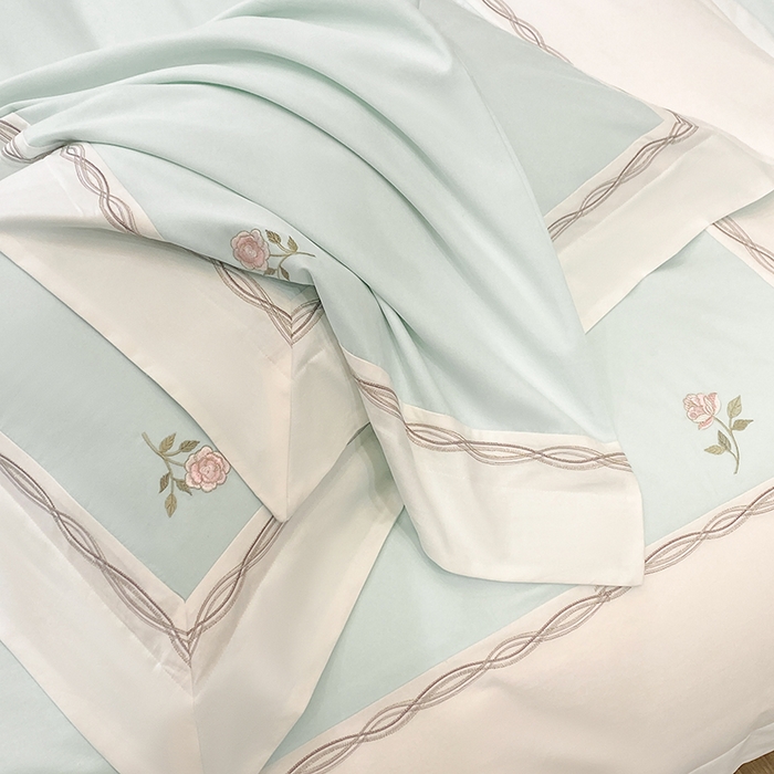 91家纺网 家纺一手货源 找家纺 丞音家纺 2025新款秋冬新款轻奢超细旦长绒棉细磨毛超柔加厚刺绣四件套纯棉全棉床单绣花床品床笠-艾薇尔系列 艾薇尔-心冰绿