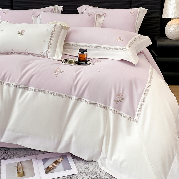 91家纺网 家纺一手货源 找家纺 丞音家纺 2025新款秋冬新款轻奢超细旦长绒棉细磨毛超柔加厚刺绣四件套纯棉全棉床单绣花床品床笠-艾薇尔系列 艾薇尔-木槿紫