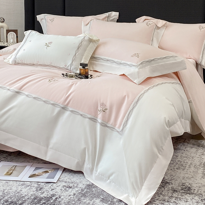 91家纺网 家纺一手货源 找家纺 丞音家纺 2025新款秋冬新款轻奢超细旦长绒棉细磨毛超柔加厚刺绣四件套纯棉全棉床单绣花床品床笠-艾薇尔系列 艾薇尔-桃花粉