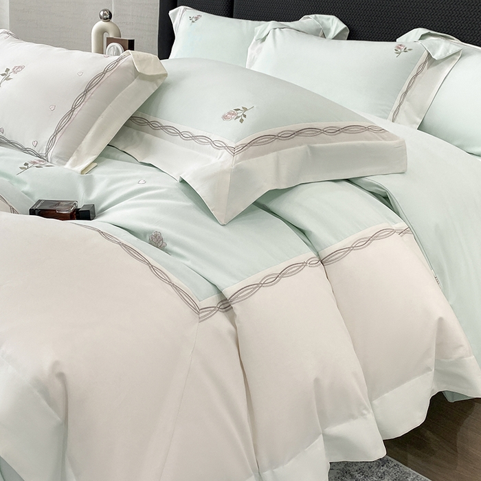 91家纺网 家纺一手货源 找家纺 丞音家纺 2025新款秋冬新款轻奢超细旦长绒棉细磨毛超柔加厚刺绣四件套纯棉全棉床单绣花床品床笠-艾薇尔系列 艾薇尔-心冰绿