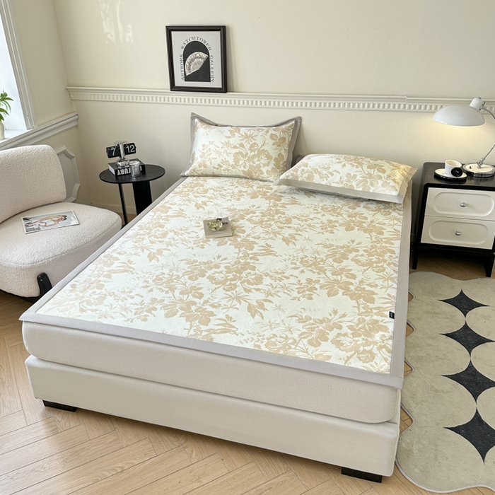 91家纺网 家纺一手货源 找家纺 宜代光年 2025新款数码印花冰藤席 床席-冰藤繁花 咖