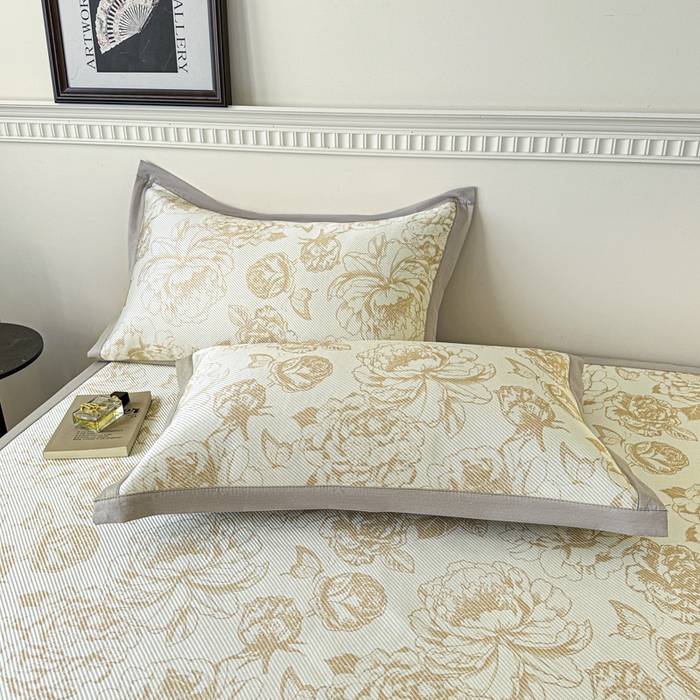 91家纺网 家纺一手货源 找家纺 宜代光年 2025新款数码印花冰藤席 床席-冰藤牡丹 咖