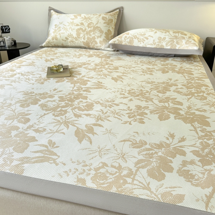 91家纺网 家纺一手货源 找家纺 宜代光年 2025新款数码印花冰藤席 床席-冰藤繁花 咖