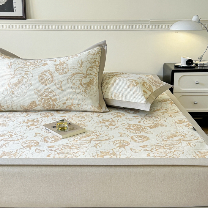 91家纺网 家纺一手货源 找家纺 宜代光年 2025新款数码印花冰藤席 床席-冰藤牡丹 咖