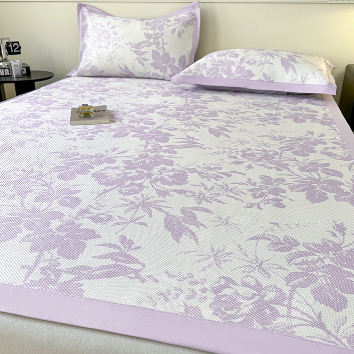 91家纺网 家纺一手货源 找家纺 宜代光年 2025新款数码印花冰藤席 床席-冰藤繁花 紫