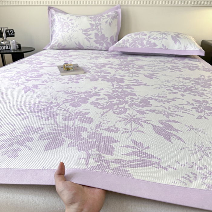 91家纺网 家纺一手货源 找家纺 宜代光年 2025新款数码印花冰藤席 床席-冰藤繁花 紫