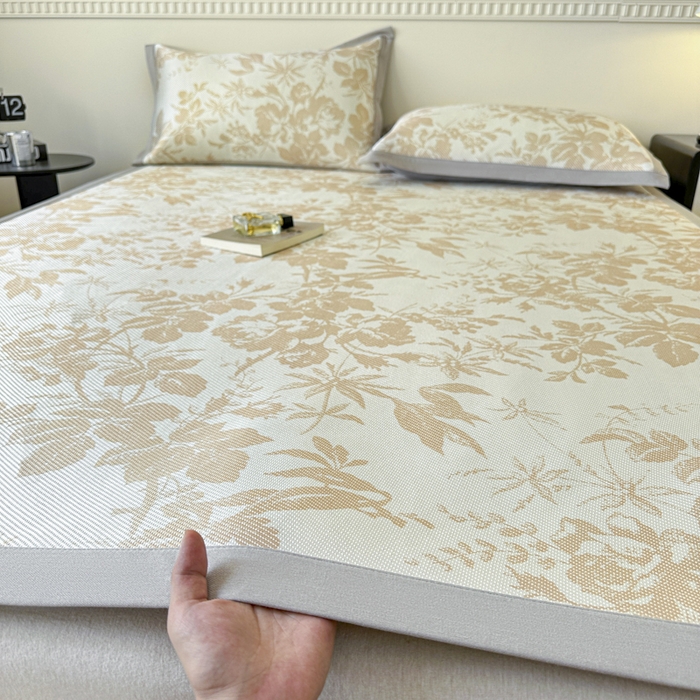 91家纺网 家纺一手货源 找家纺 宜代光年 2025新款数码印花冰藤席 床席-冰藤繁花 咖