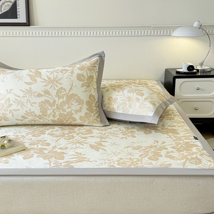 91家纺网 家纺一手货源 找家纺 宜代光年 2025新款数码印花冰藤席 床席-冰藤繁花 咖