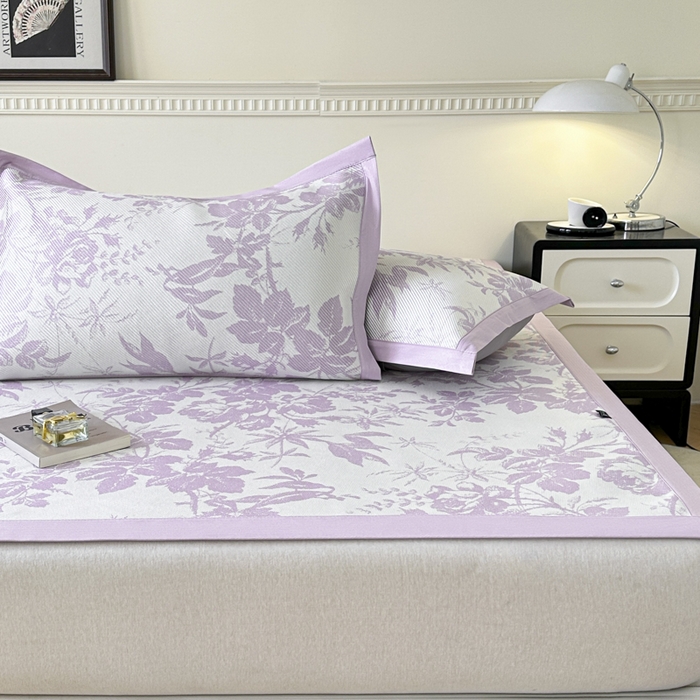 91家纺网 家纺一手货源 找家纺 宜代光年 2025新款数码印花冰藤席 床席-冰藤繁花 紫