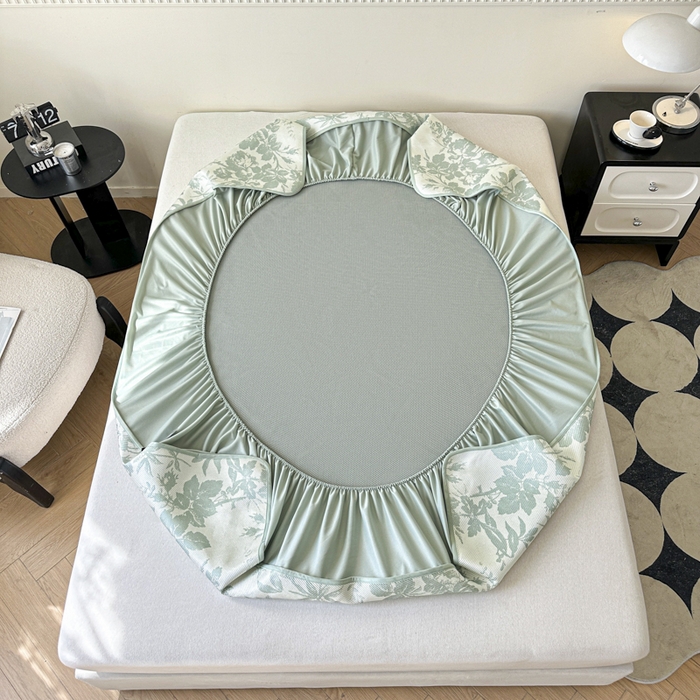 91家纺网 家纺一手货源 找家纺 宜代光年 2025新款数码印花冰藤席 床笠-冰藤繁花 绿