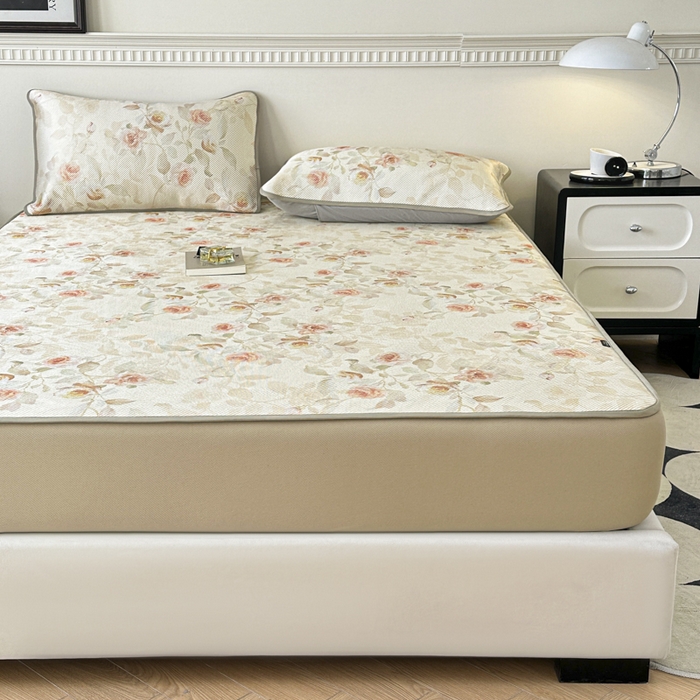 宜代光年 2025新款数码印花冰藤席 床笠-冰藤玉琼枝 米黄