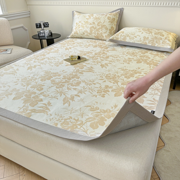 91家纺网 家纺一手货源 找家纺 宜代光年 2025新款数码印花冰藤席 床席-冰藤繁花 咖