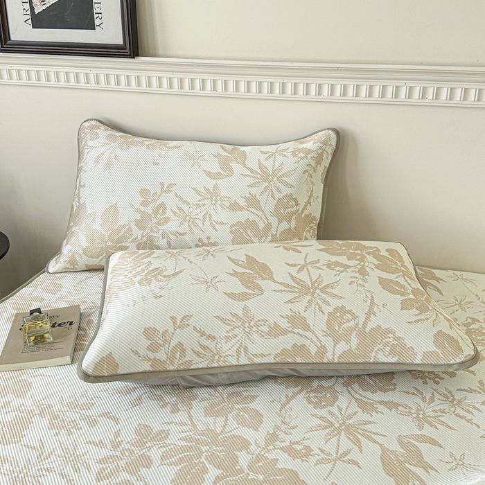 91家纺网 家纺一手货源 找家纺 宜代光年 2025新款数码印花冰藤席 床笠-冰藤繁花 咖