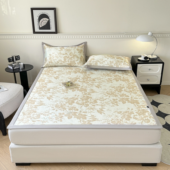 91家纺网 家纺一手货源 找家纺 宜代光年 2025新款数码印花冰藤席 床席-冰藤繁花 咖